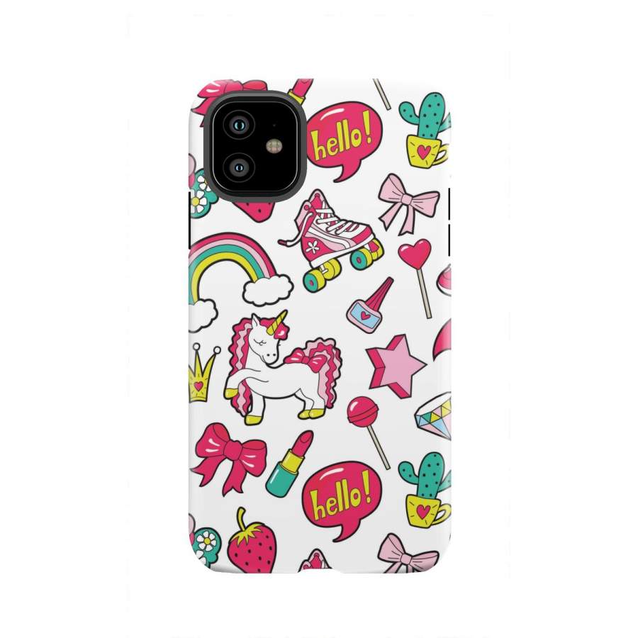 White Girly Unicorn Pattern Print Tough Phone Case