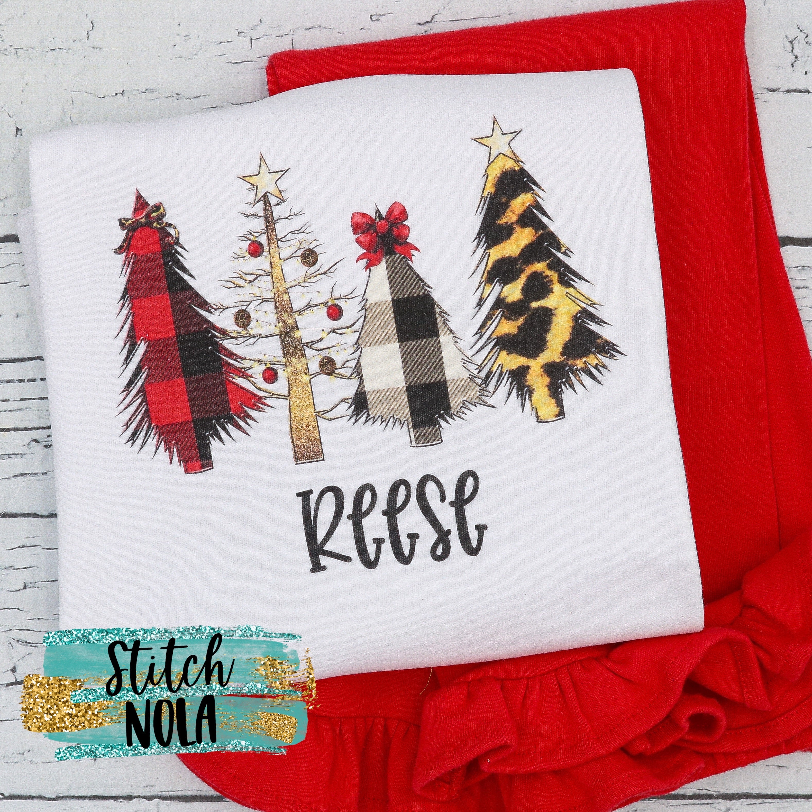 Personalized Whimsical Buffalo Plaid And Leopard Tree Printed Shirt