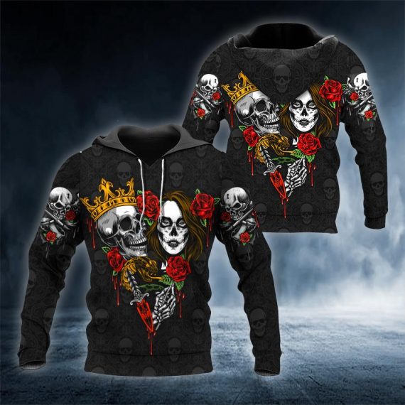 Rose Couple Skull 3D All Over Printed Us Unisex Size Hoodie