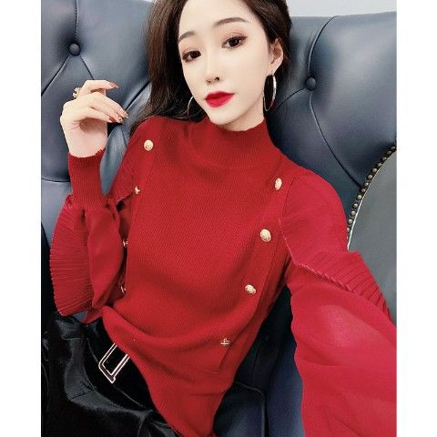 Autumn Winter Turtleneck Sweater Women’s Loose Ruffled Sleeves Sweater alx