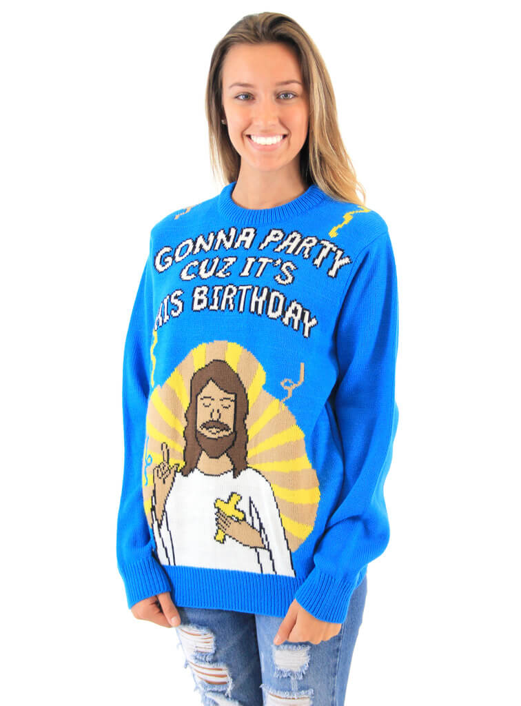 Women’S Gonna Party Cuz It’S His Birthday Jesus Ugly Christmas Sweater