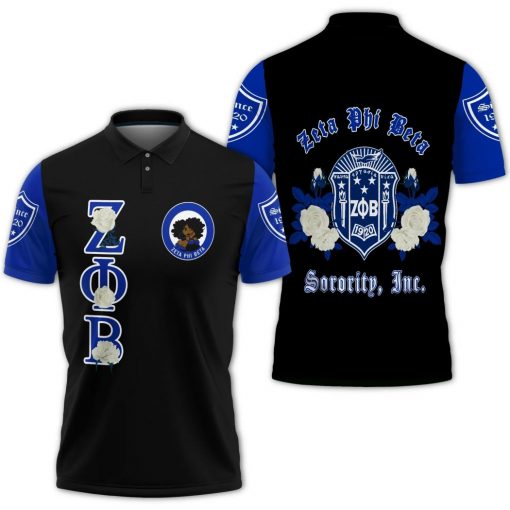 Zeta Phi Beta Sorority Inc 1920 White Rose Black Polo Shirt All Over Print