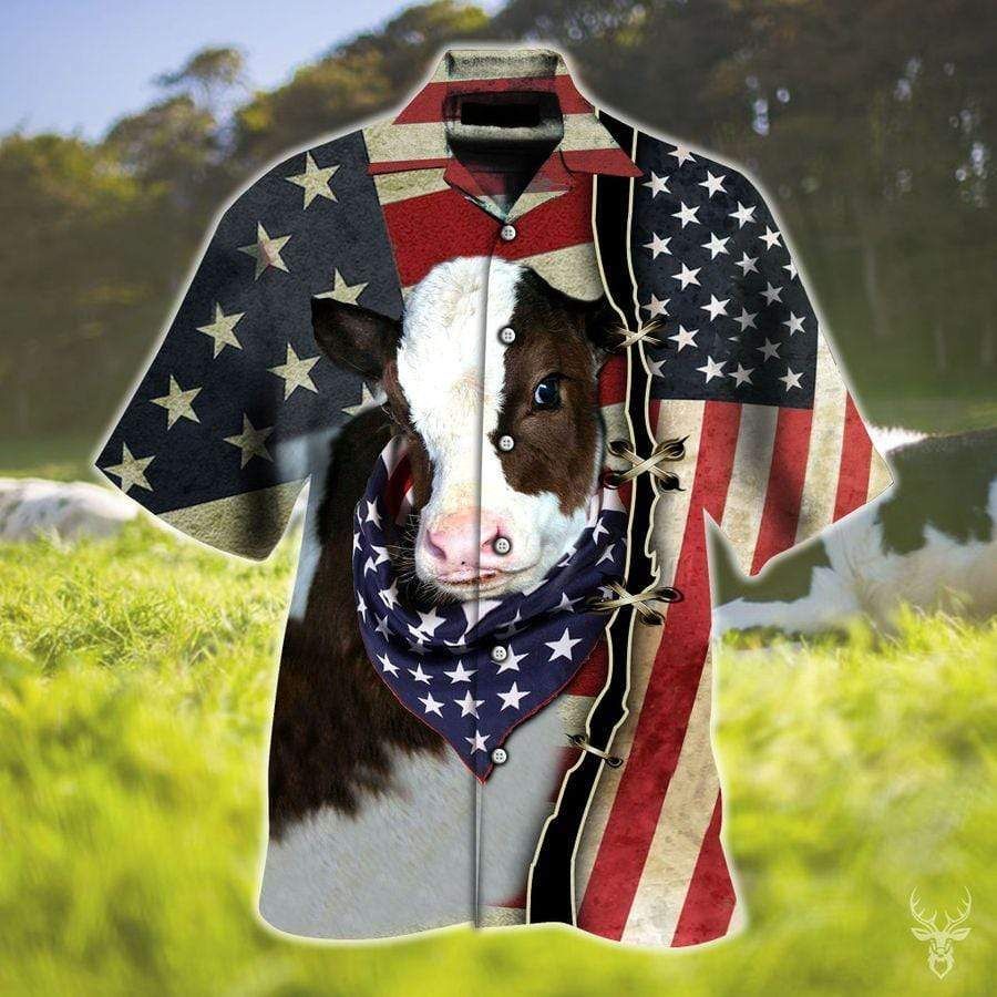 Get Here Hawaii Aloha Shirts Cute Flag Cow Ha52735