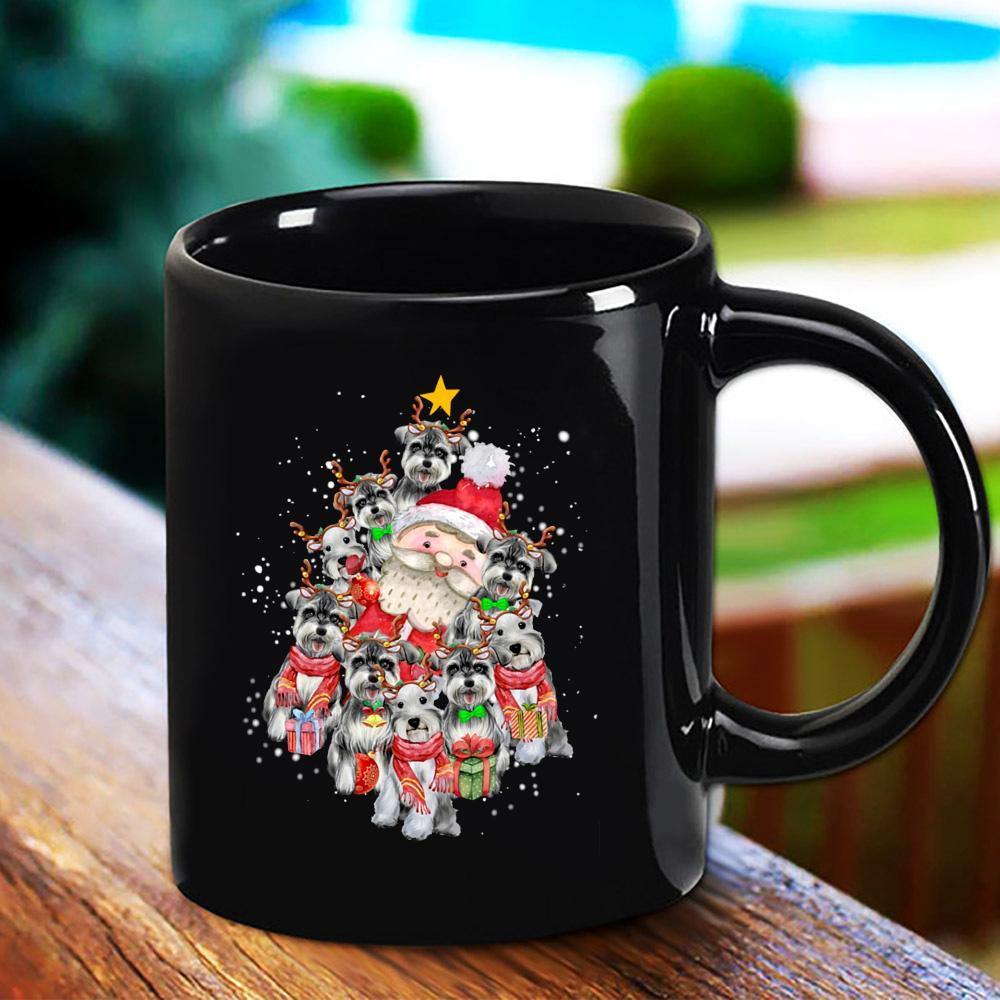 Schnauzer Santa And Lovely Reindeer Merry Christmas Great Cute Shirt For Dog Lover Snow Winter Happy Holiday Xmas Gift Black Mug