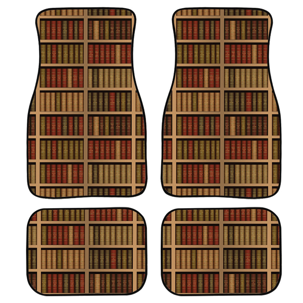 Vintage Bookshelf Pattern Print Front And Back Car Floor Mats, Front Car Mat