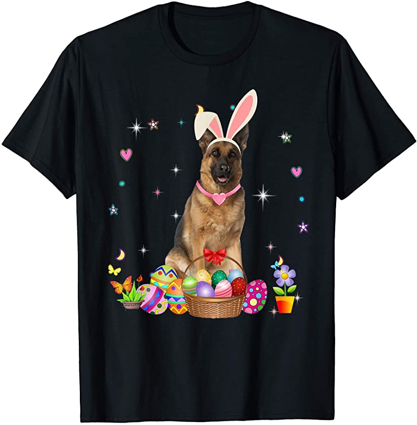 Cute German Shepherd Easter Day Bunny Eggs Easter Womens T-Shirt