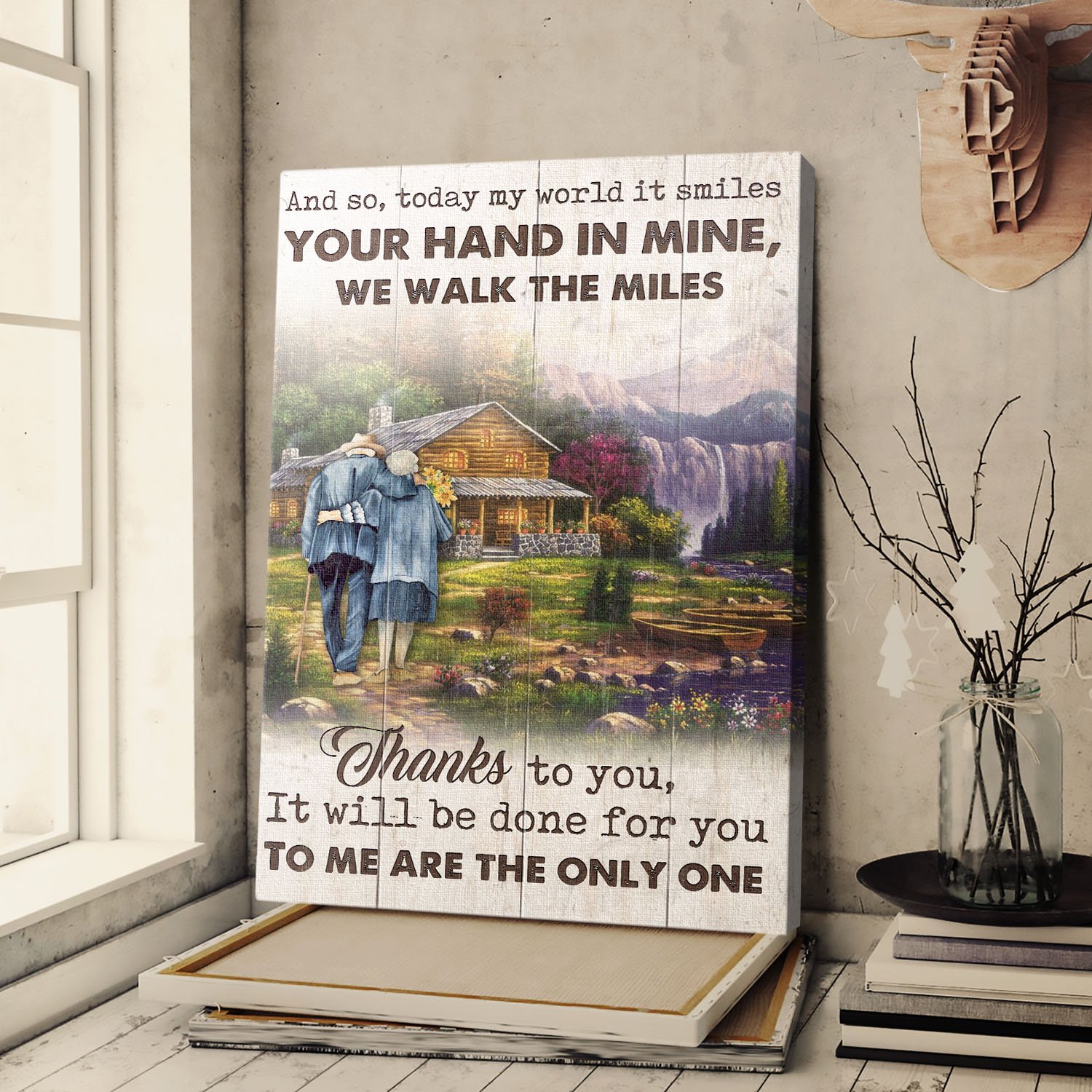 Your Hand In Mine, We Walk The Miles Couple Portrait Canvas Print – Wall Art