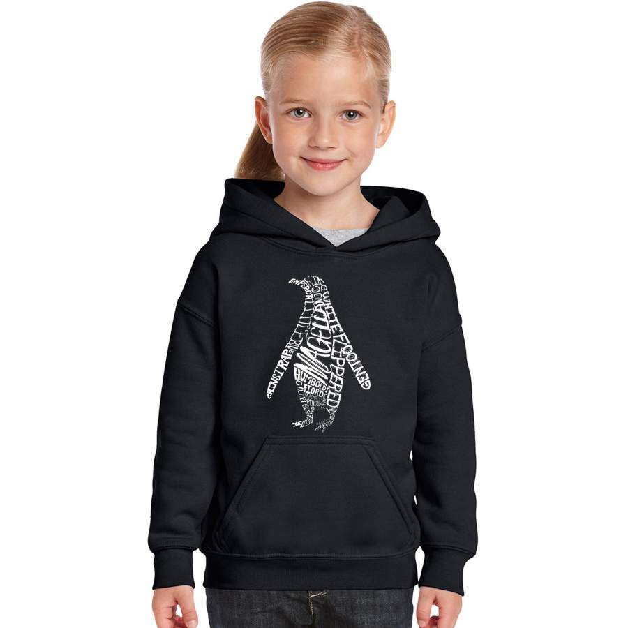 LA Pop Art Girl’s Word Art Hooded Sweatshirt – Penguin