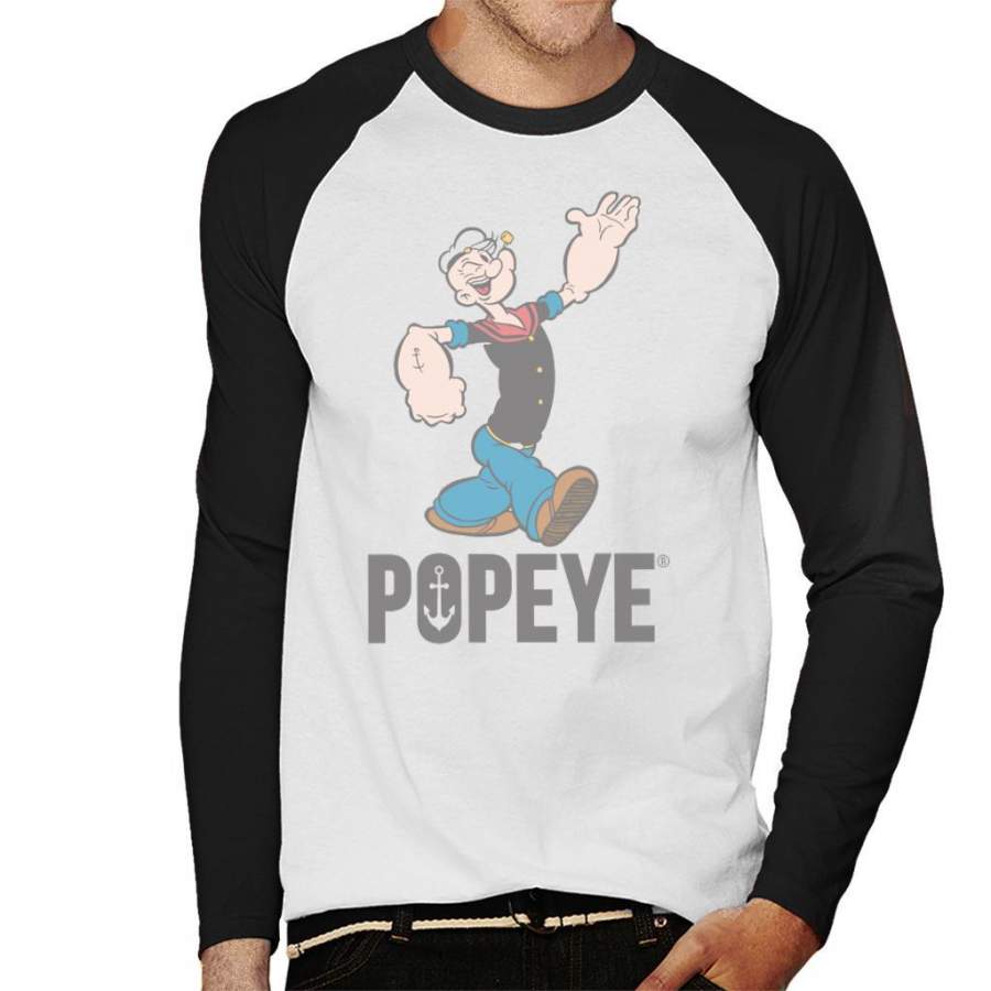 Popeye Waving Men’s Baseball Long Sleeved T-Shirt