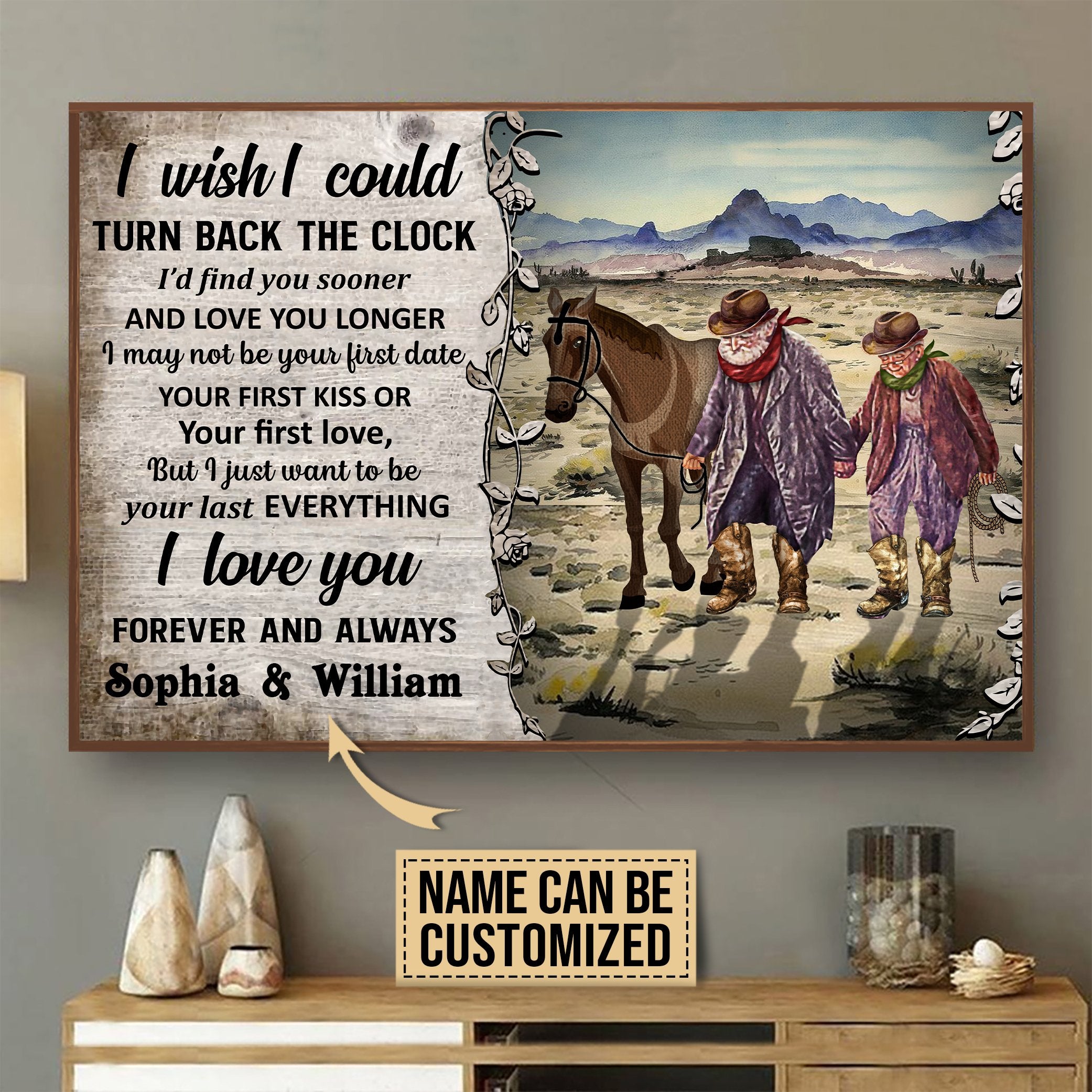 Aeticon Gifts Personalized Cowboy Horse Turn Back The Clock Canvas Mom Dad Gift Home Decor