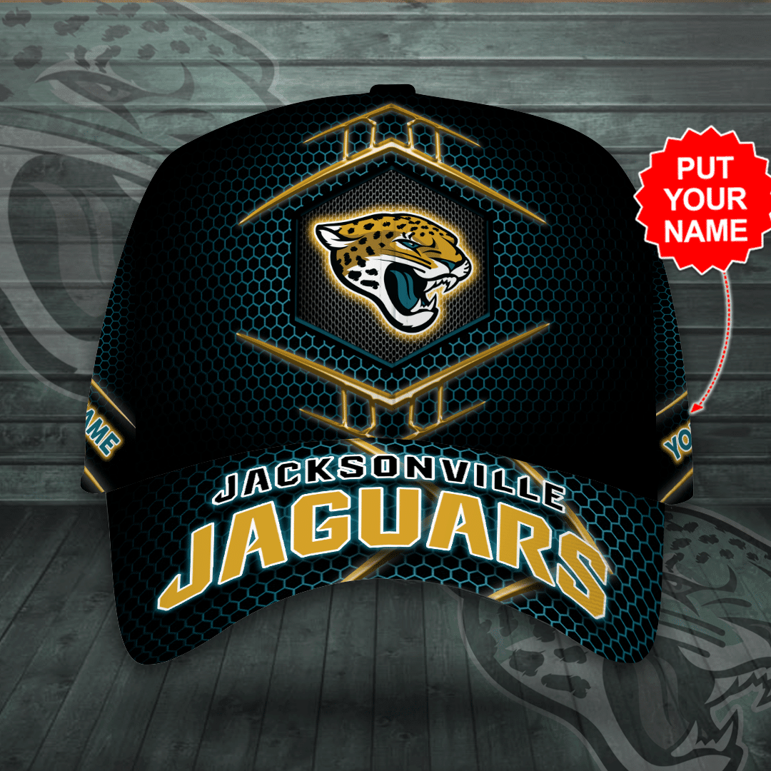 Personalized Jacksonville Jaguars Beehive Hexagon Pattern All Over Print 3D Baseball Cap – Black Teal