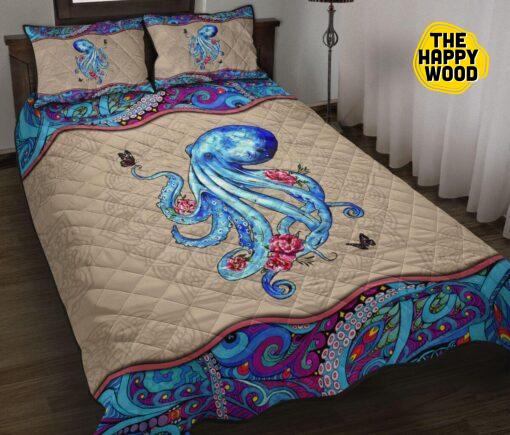 Octopus Color Mandala Flower Quilt Bed Set And Pillow Covers