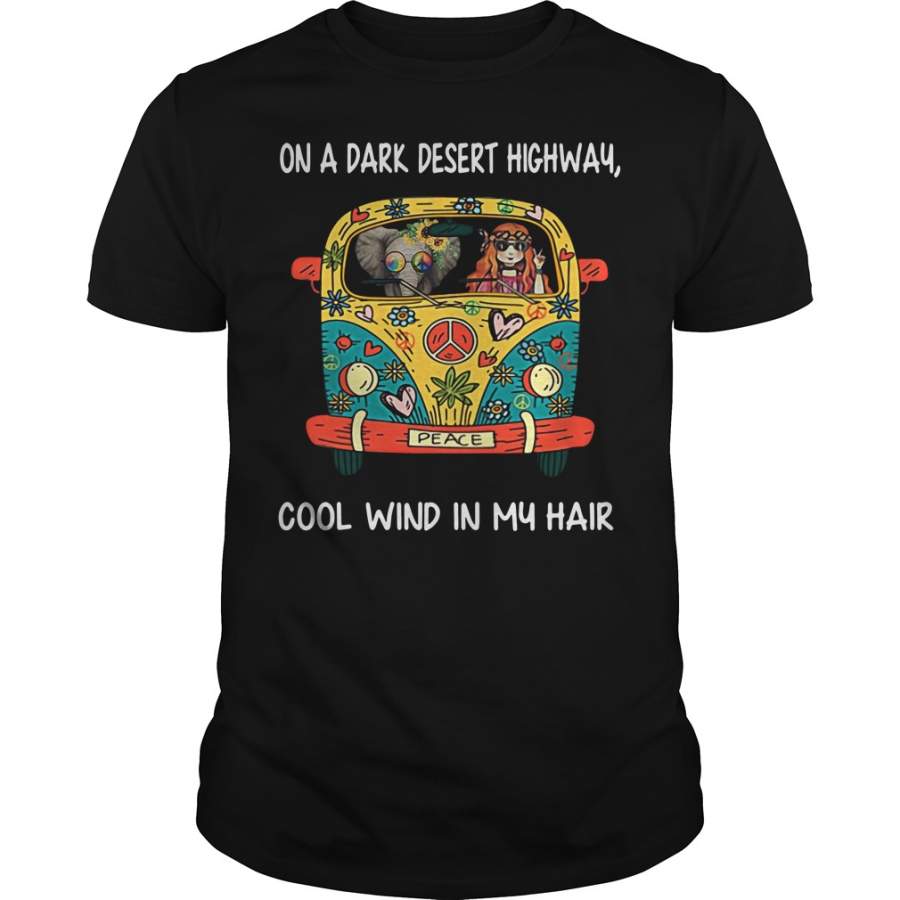 Hippie Elephant On a dark desert highway cool wind in my hair – T-Shirt