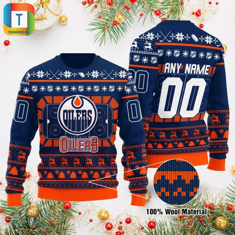 Edmonton Oilers Custom Name Number Gift For Fan Ugly Wool Sweater Christmas