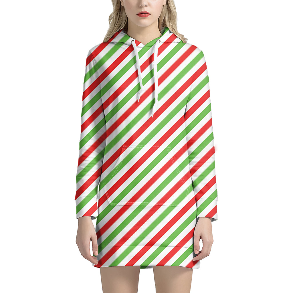 Christmas Candy Cane Striped Print Women’S Pullover Hoodie Dress