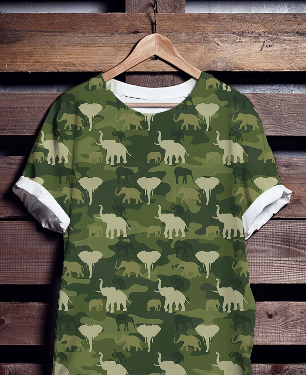 T Shirt Mother’s day Father’s day unique gift ideas for mom & dad from daughter & son kids, meaningful birthday presents –  Elephants Camo Pattern All Over Print Unisex Tshirt