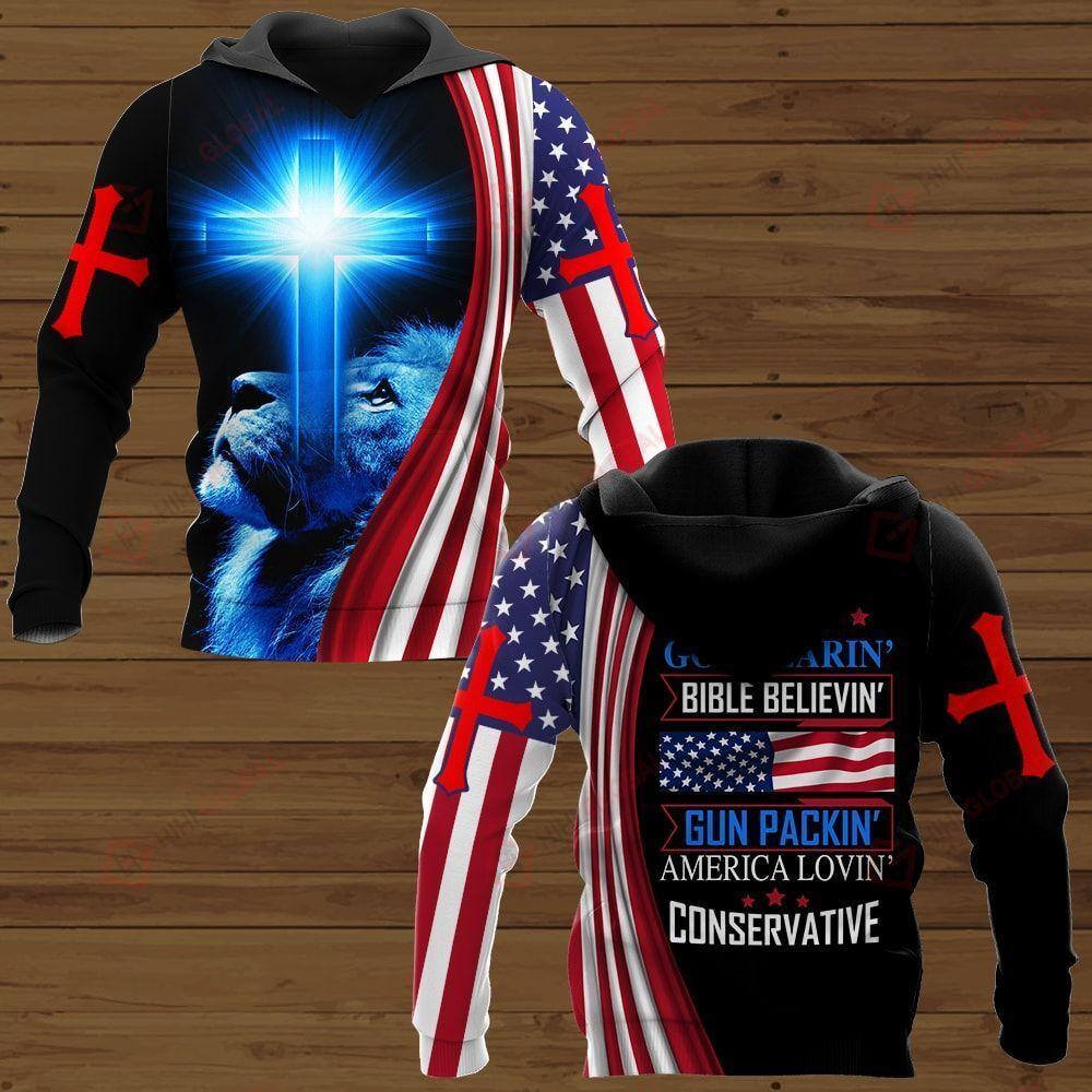 4Th July Lion Cross I’M A God Fearin Bible Believin Gun Packin Hoodie #Kv