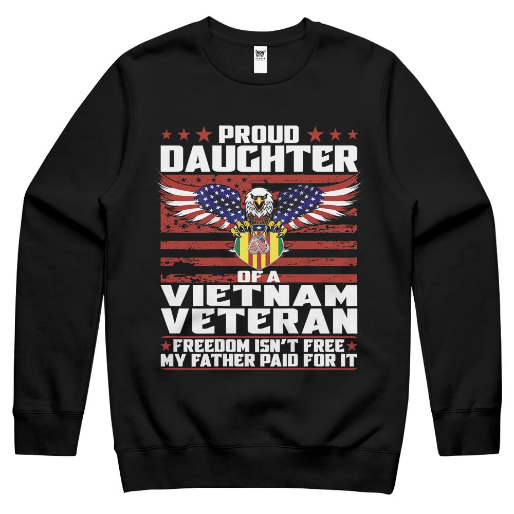 Proud Daughter Of A Vietnam Veteran Ribbon Patriotic Family Crewneck Sweatshirt