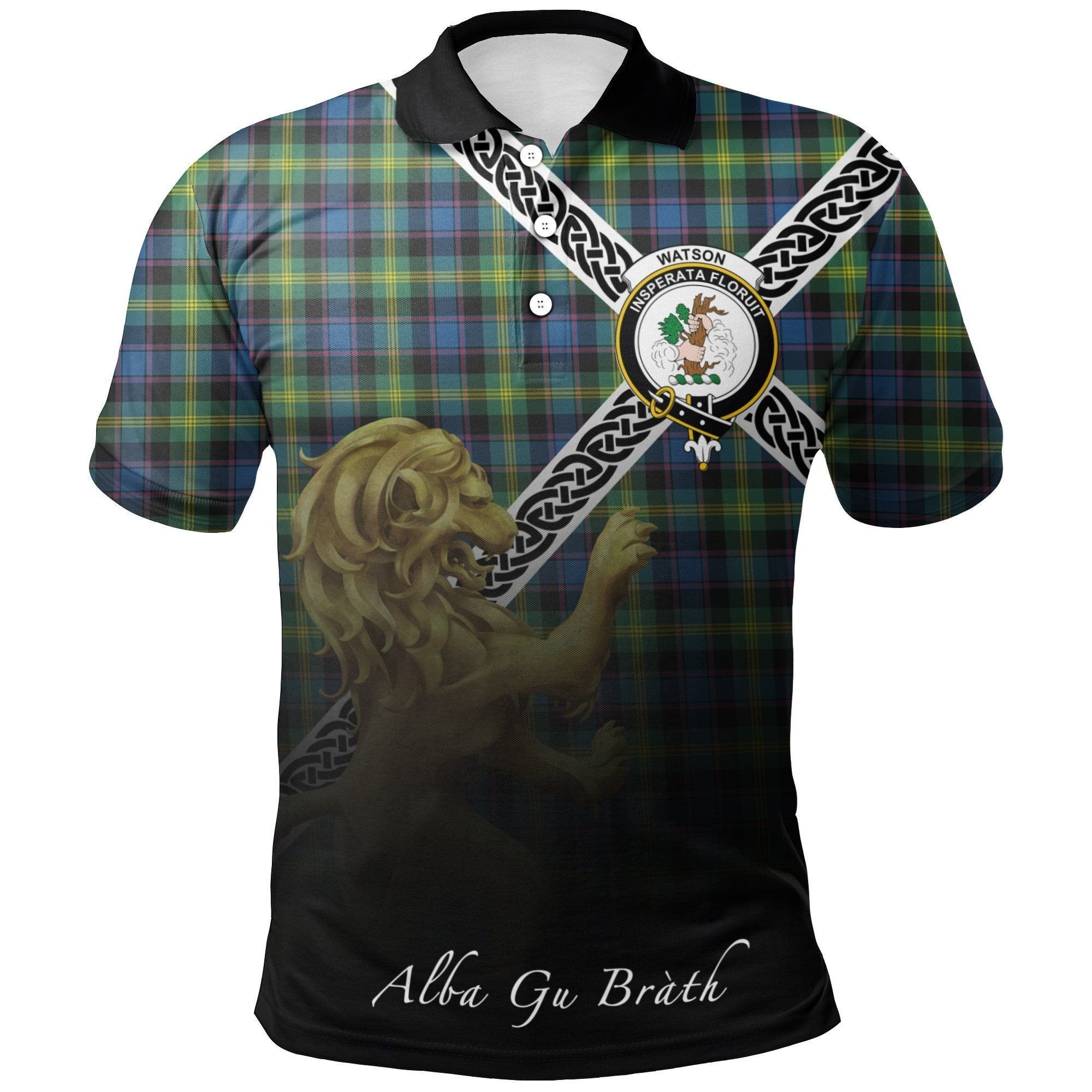 Watson Ancient Clan Polo Shirt, Scottish Tartan Watson Ancient Clans Polo Shirt Celtic Lion Style