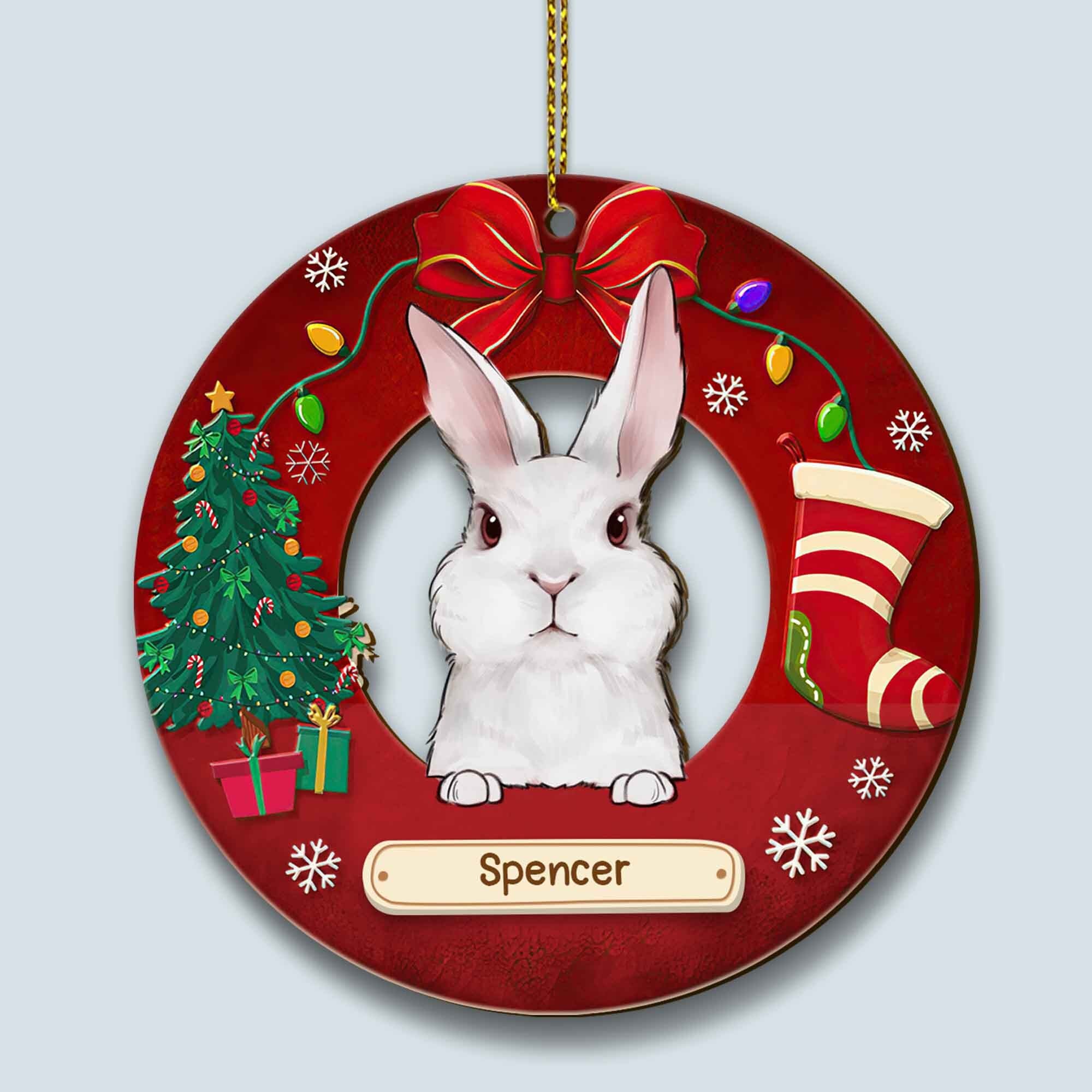 89Customized Christmas Rabbits Bunny Lovers Personalized One Sided Ornament