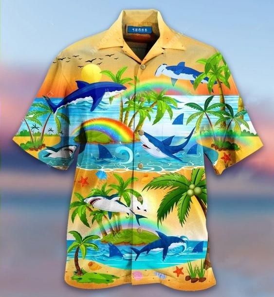 Buy Hawaiian Aloha Shirts Rainbow And Sharks