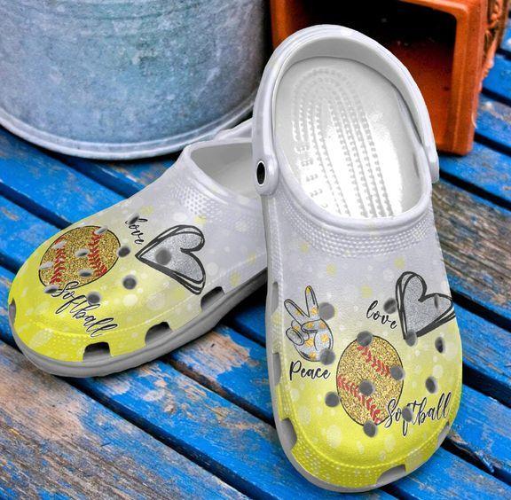 Softball Personalize Clog, Custom Name, Text, Fashion Style For Women, Men, Kid, Print 3D Whitesole Girls Love Softball