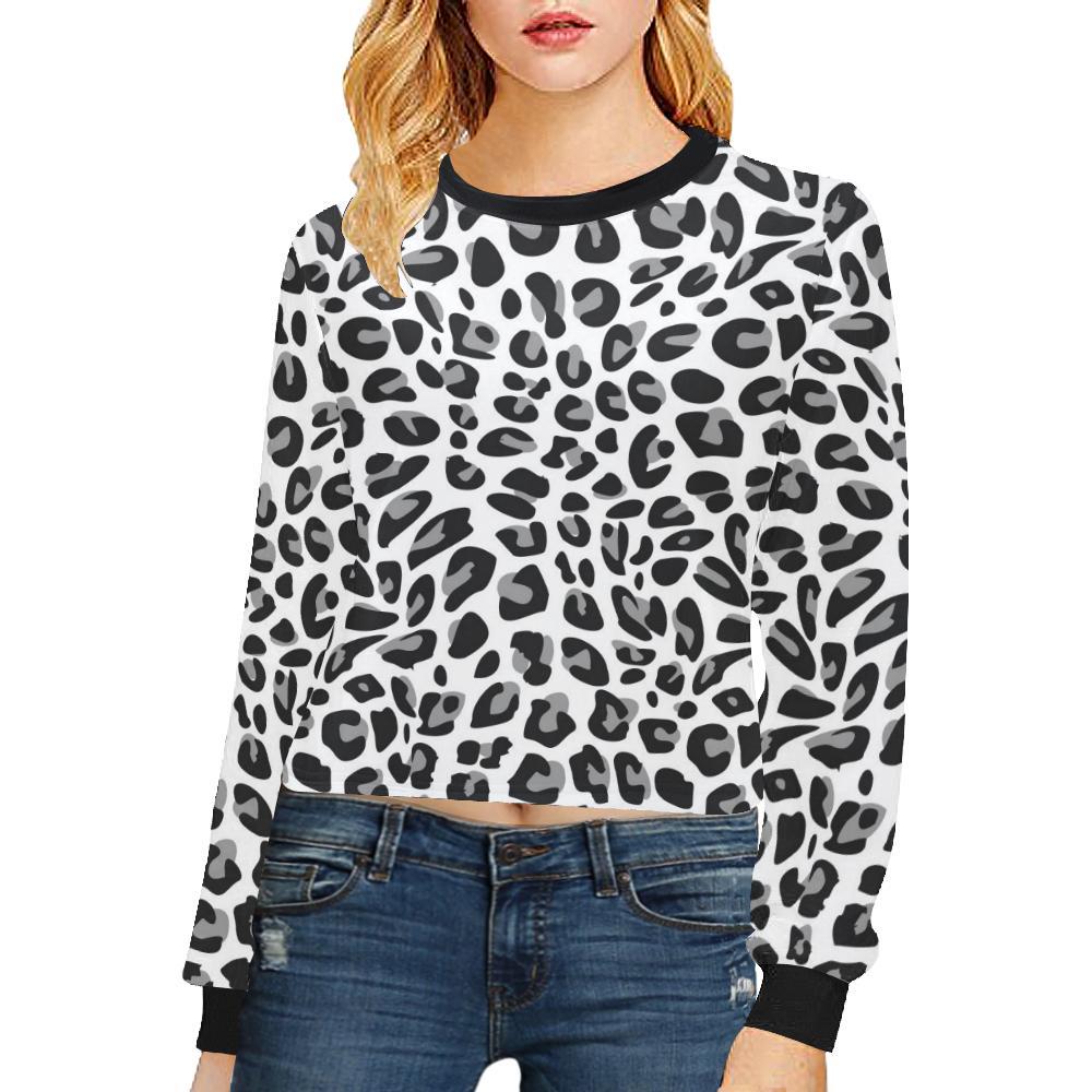 Snow Leopard Skin Print Cropped Pullover Sweatshirt