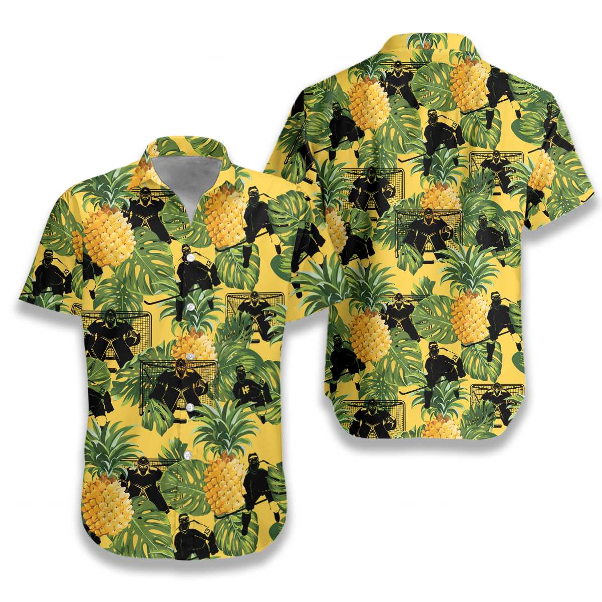 Hawaii Aloha Shirt Made In Ice Hockey Pineapple Tropical Ha82086