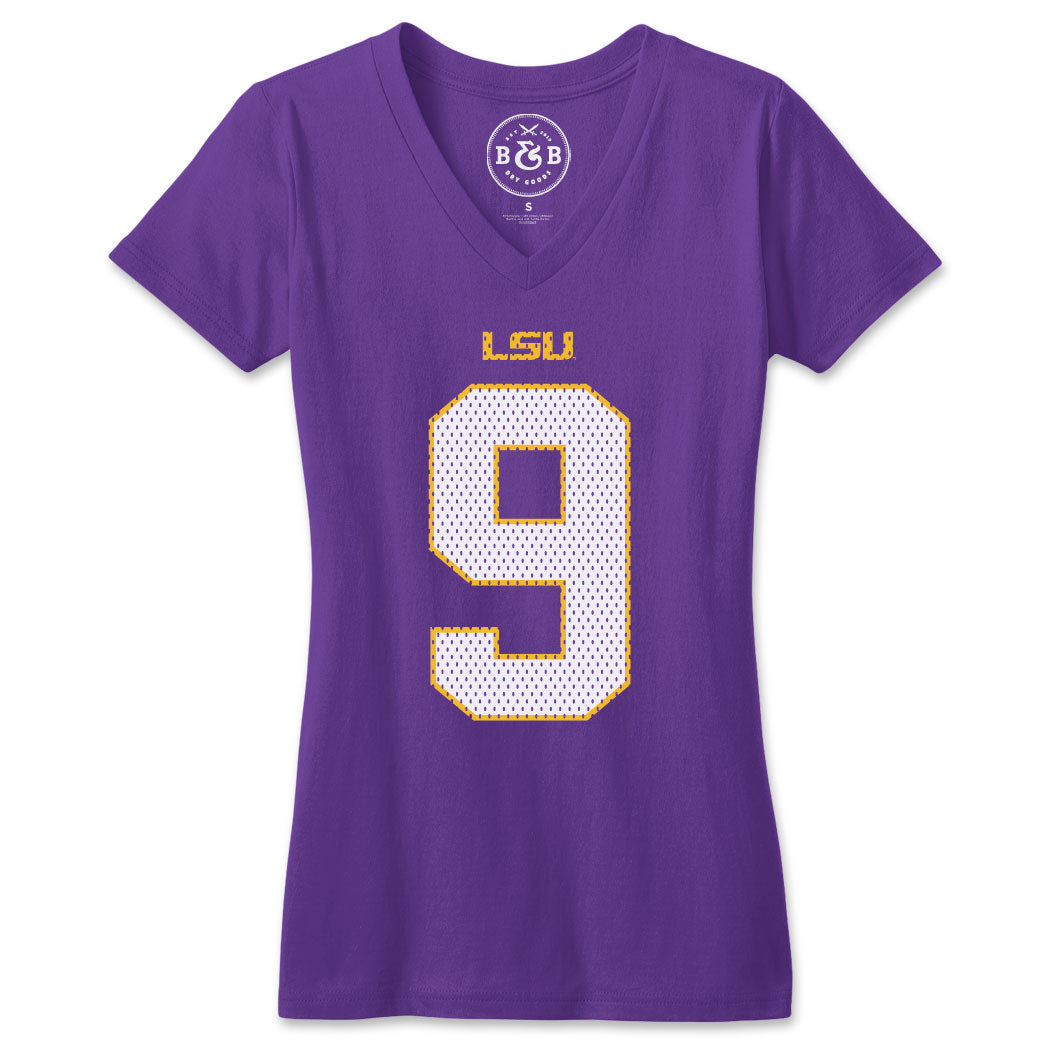 B&B Dry Goods LSU Tigers #9 Football Jersey V-Neck T-Shirt – Purple