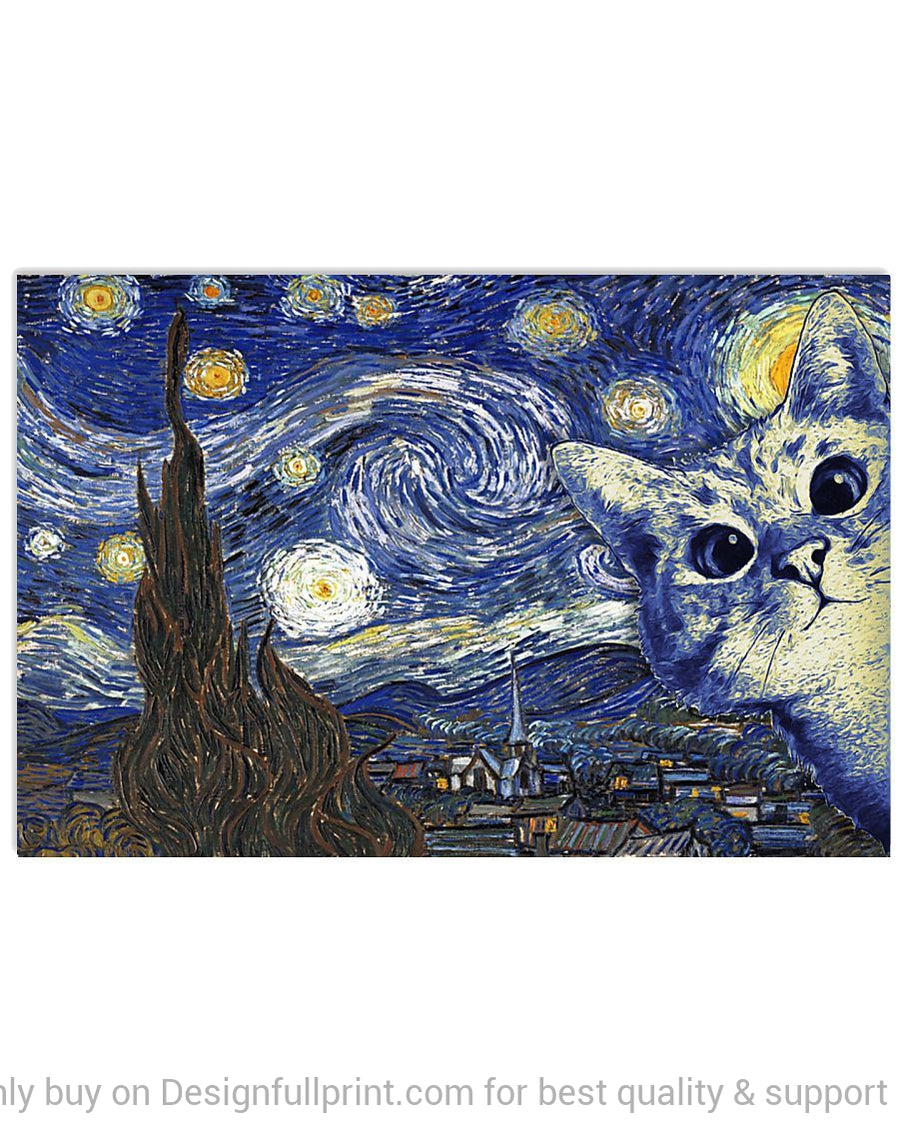 Cat Van Gogh The Starry Night Horizontal Poster – MD – Home Decor Styles
