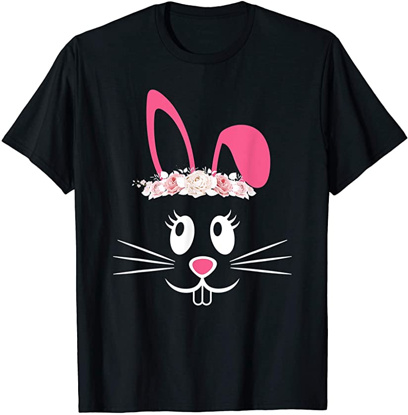 Cute Bunny Hairdress Flowers Women Girls Easter Day T-Shirt