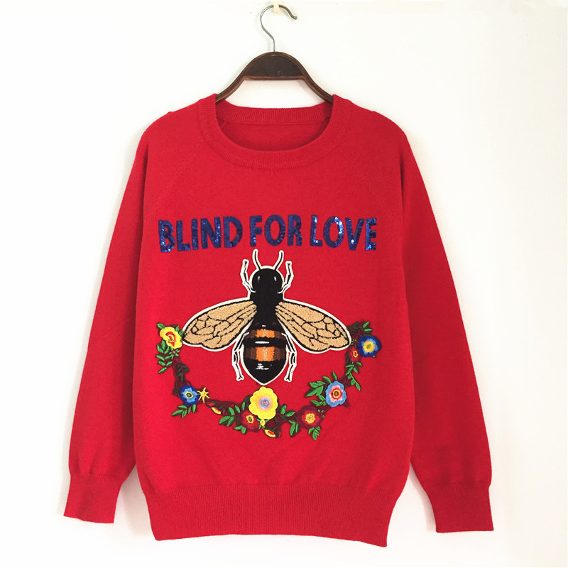 Women New Ladies 20s Cute Blind For Love Autumn Winter Luxury embroidery Bees Rose Casual Sweaters Pullover High quality #F1 alx