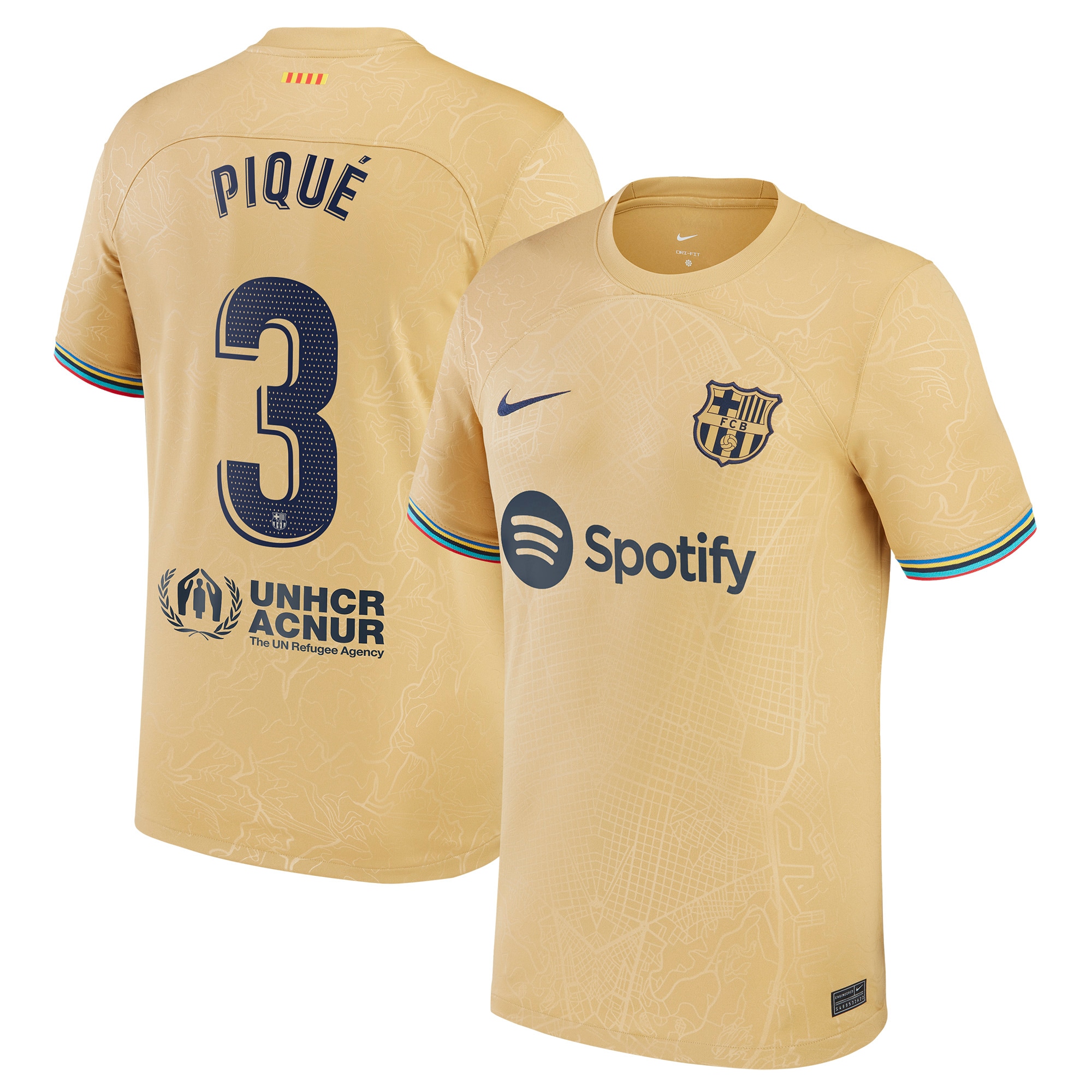 Gerard Pique Barcelona 2022/23 Away Replica Player Jersey – Gold