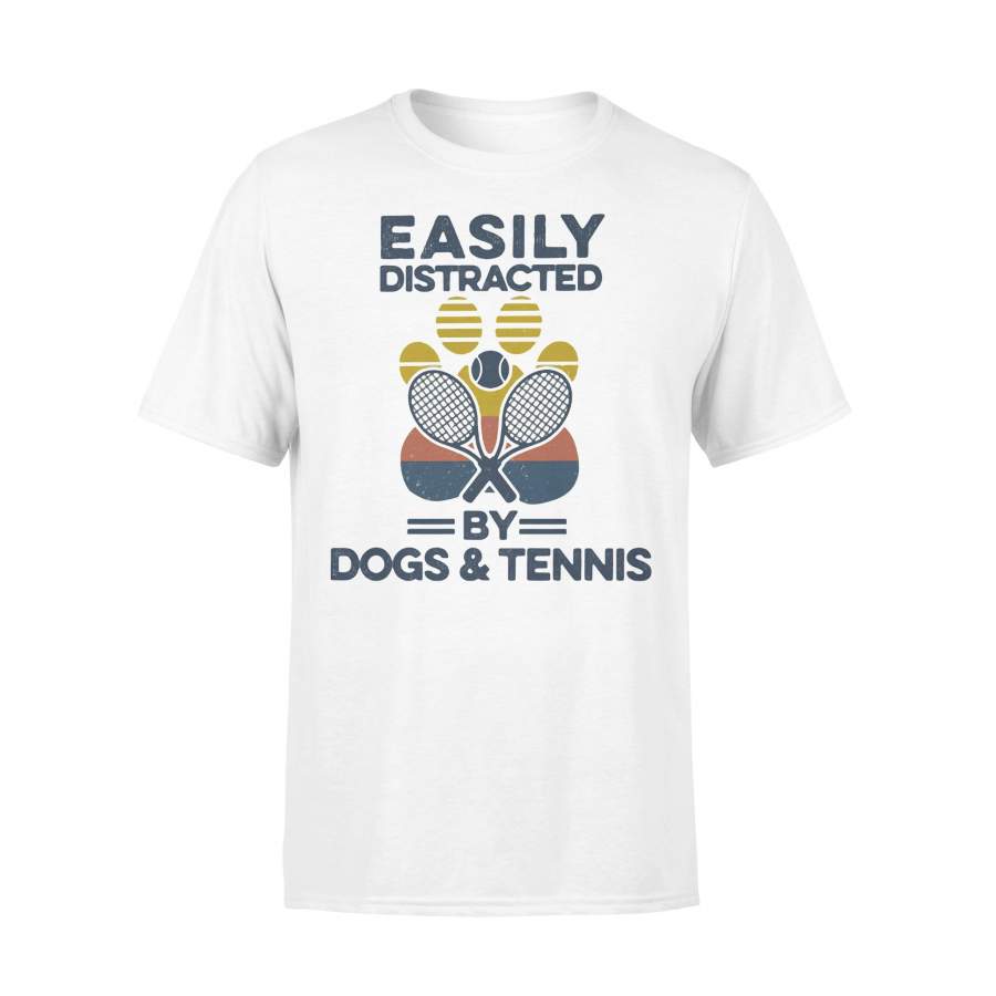 Easily Distracted By Dogs And Tennis Footprint Vintage Retro T-shirt