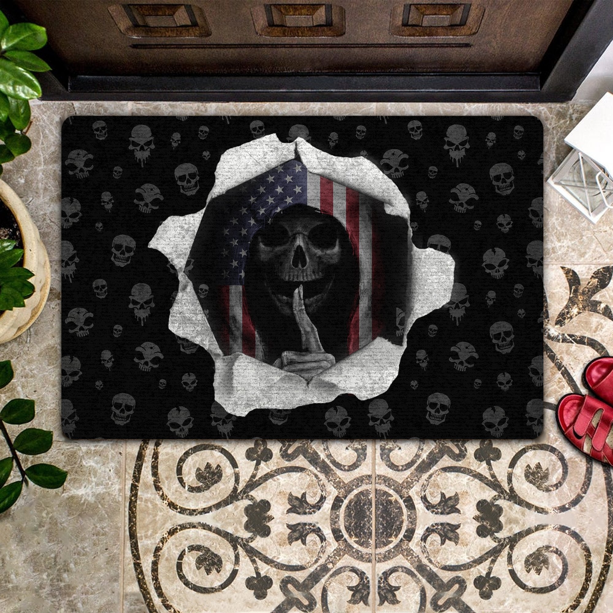 Black Skull All Over Printing Doormat Pre2071