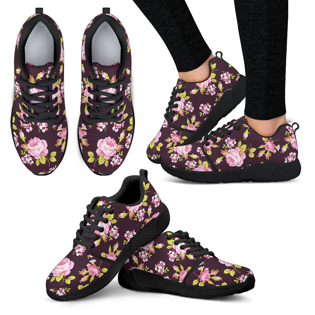 Vintage Pink Rose Floral Pattern Print Women’S Athletic Shoes