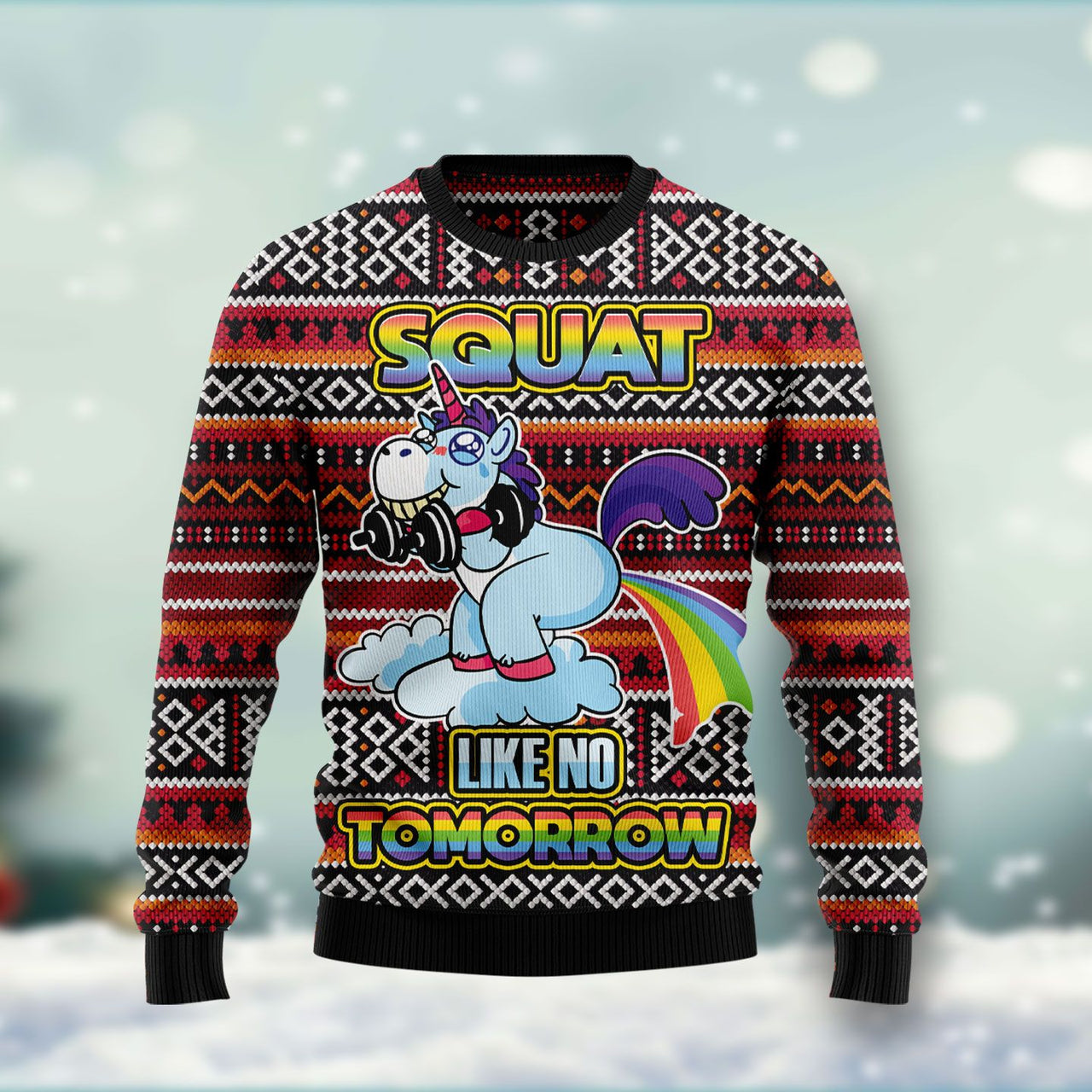 Unicorn Squat Like No Tomorrow Ugly Christmas Sweater | For Men & Women | Adult | Us1114