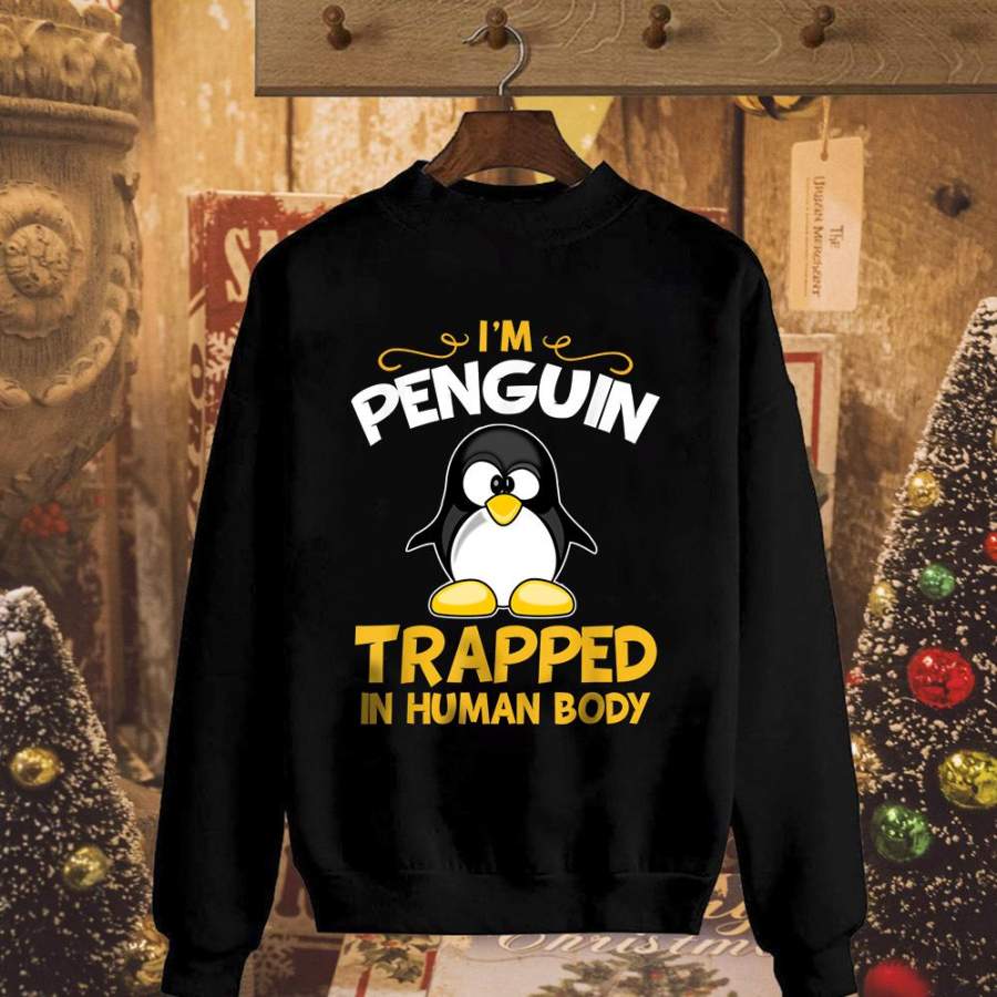 Cute penguin bird i’m a penguin trapped in human body black sweatshirt for men and women S-5XL