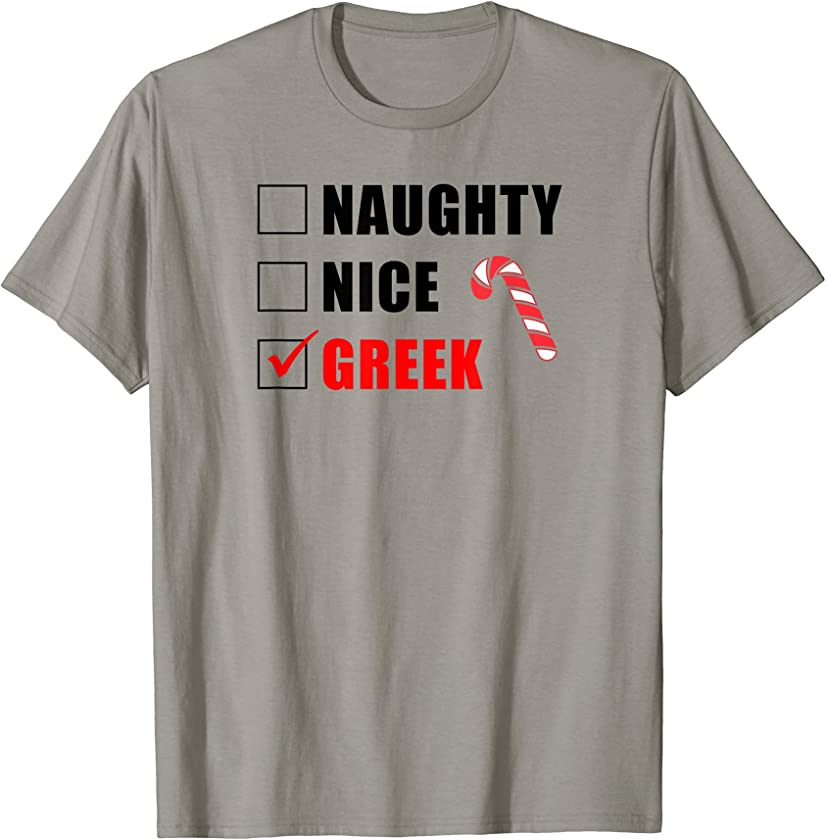 Naughty Nice Greek Candy Cane Christmas Santa List T-Shirt