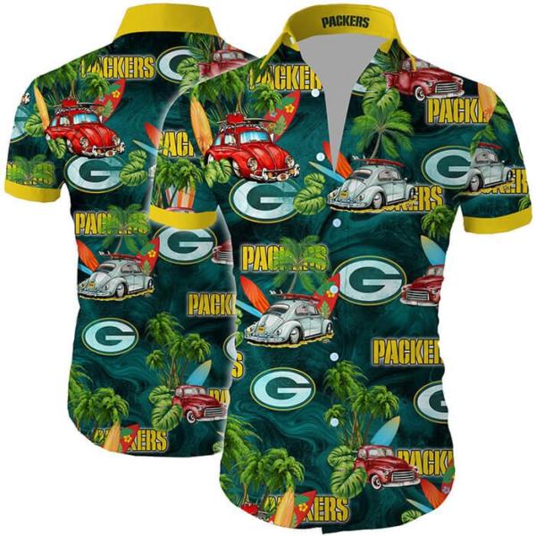 Hawaii Shirt – Green Bay Packers Hawaiian Shirt Tropical Flower Short Sleeve Slim Fit Body  -Zx09914