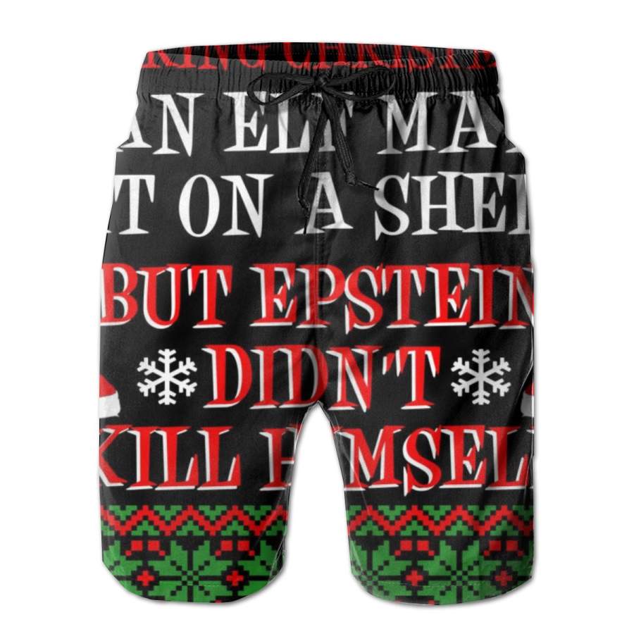 2 Pack Epstein Didn’t Kill Himself Ugly Christmas Poster Men Swim Trunks Drawstring Elastic Waist Quick Dry Beach Shorts with Mesh Lining Swimwear Bathing Suits