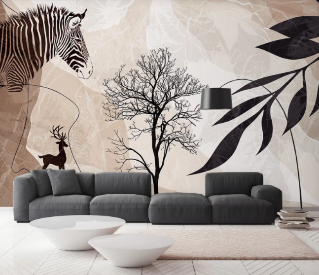 3D Abstract Tree Plant Zebra Animal Wall Mural Wallpaper Lxl