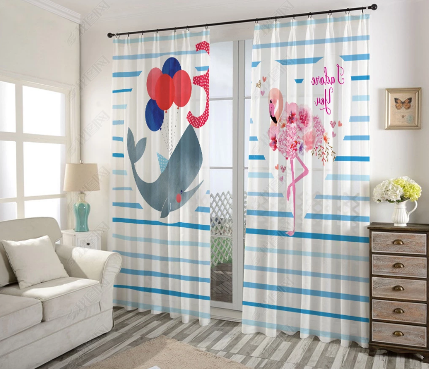 3D Cartoon Animal Dolphin Balloon Flamingo Curtains And Drapes Lqh 18