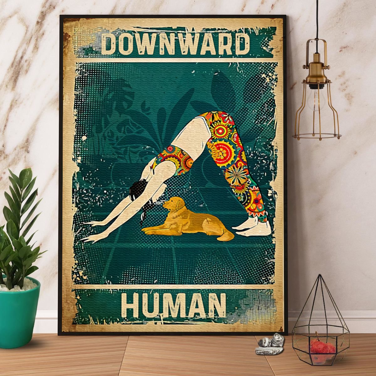 Yoga Girl & Dog Downward Human Vintage  Poster No Frame Matte Canvas