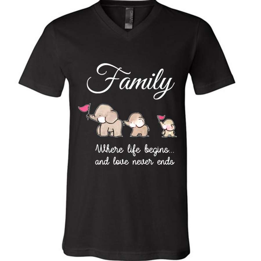 Family Where Life Begins And Love Never Ends, Elephant Lover Funny B – Canvas Unisex V-Neck Shirt