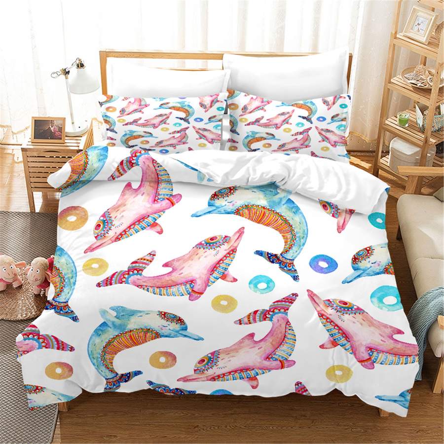 3D Dolphin Quilt Cover Set Bedding Set Duvet Cover Pillowcases SF02