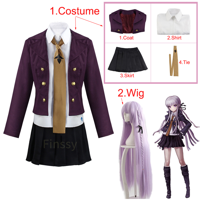 Anime Danganronpa Kirigiri Kyouko Cosplay Costume Purple Wig Halloween Carnival For Woman Clothing Including Shirt Tie alx