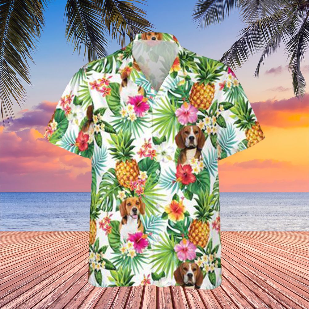 Beagle Pineapple Hawaii Shirt Hibiscus Floral Tropical Button Mens Womens Ha66308