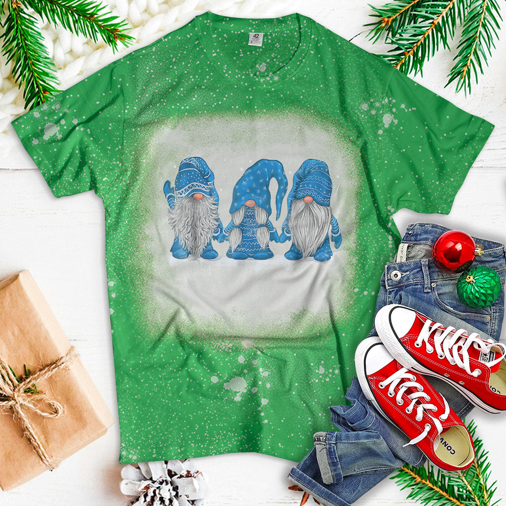 Scandinavian Blue Gnomes Christmas Gift Gnomes Ugly Sweater Bleached T Shirt For Men Women