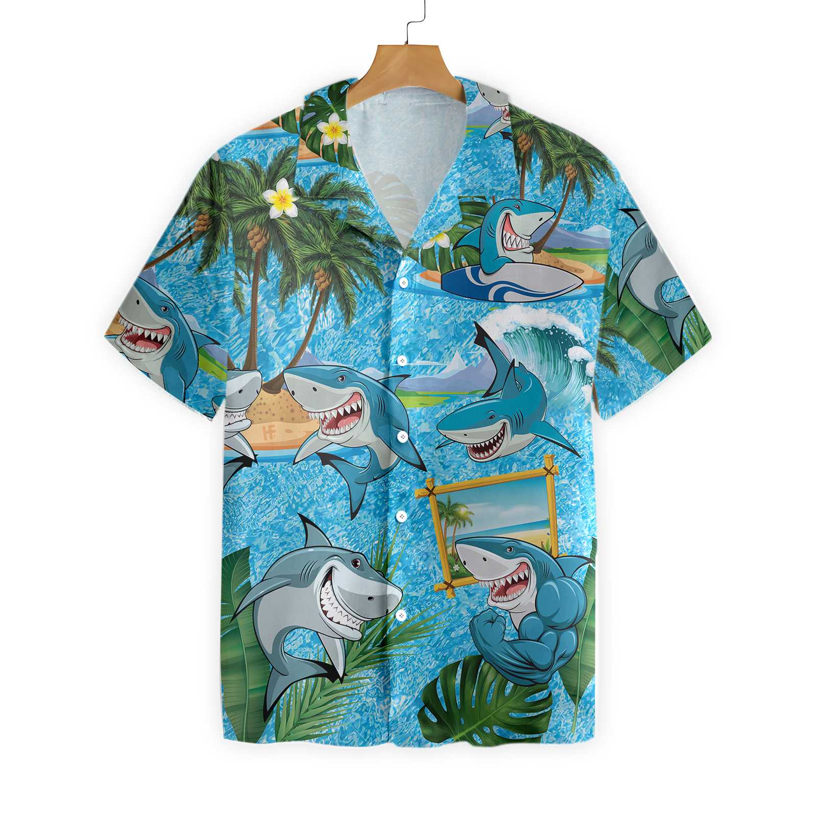 Sharks On The Beach Hawaiian Shirt